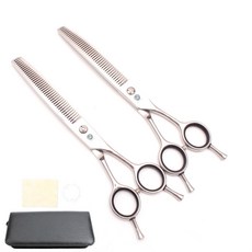 강아지 숱가위 애견 커브 반려견 애견미용가위 셀프미용 퍼프 직선형 요술가위 반려동물, 1개, 7.0 곡선 퍼머 + 곡선 이발기 + 블랙 가방