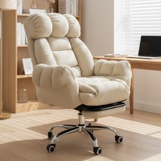 하루꿈 코듀로이 컴퓨터 의자 침대형 리클라이너 사무용 게이밍 의자 170도 틸팅조절 발받침대 무중력 책상 의자, 화이트