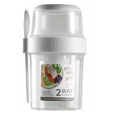 씰락 휴대용 이중 샐러드 컵 스푼 포함 일반도시락, 1개, 310ml + 560ml 흰색
