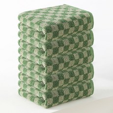 록신 데일리 체크 세면타월 40수 코마사 호텔수건 타월 부드러운 수건, 5개, 그라스 그린