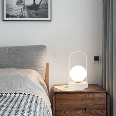 小夜燈書桌檯燈臥室簡約充電不插電檯燈宿舍桌面床頭燈藝術可, 觸摸開關 充電款 手提檯燈  白色