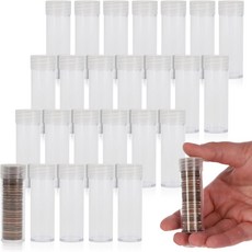 동전 보관 튜브 DIMES용 상단에 나사가 달린 둥근 투명 플라스틱 25개 수량
