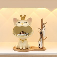 플랜와이 행운 고양이 인테리어 트레이 T24, 옐로우+원목 트레이