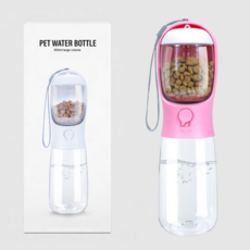 차즈마켓 반려동물 휴대용 사료 급수기 2in1 강아지 고양이 물통+간식통 사료통, 1개, 내고온 핑크550ml