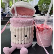 커피홀더 음료 커버 인형, 핑크