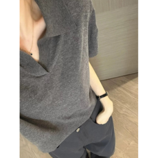 여성 니트 베스트 스웨터 반팔 기본 심플 베이직 데일리 오픈 카라 니트회색