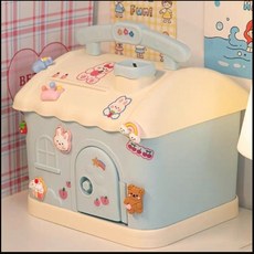 FOOI 나만의 하우스 저금통 만들기 예쁜 금고 입체스티커 증정, 스카이