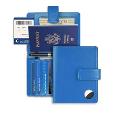 AirTag 여권 홀더 지갑 커버 케이스 여성 및 남성용 RFID 차단 에어태그 홀더가 있는 여권 케이스 여행 액세서리에어태그 미포함 블루. 클래식 153129
