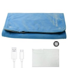 新款石墨烯USB智能恆溫暖手寶 冬季辦公室家用暖手暖腿加熱袋 智能數顯暖手袋 電熱敷袋 暖膝暖腰暖宮袋, 天蓝色+ type-c线,HS05