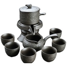 時來運轉紫砂自動茶具組 懶人茶具 復古磨石 功夫茶 泡茶神器 爸爸節送禮, 茶具組, 1個, 黑