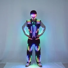 LED 빛나는 조끼 AI 로봇 성능 형광 의류 소품 야간 파티 자켓, 02 3XL, 01 Colorful set