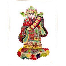 皮影 大財神 牛皮雕刻 手工上色, 如圖所示, 1個