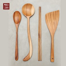 딱다구리 티크나무 조리도구 4종세트, 1세트, 우드, A- 볶음스푼+나눔스푼+튀김젓가락+사선뒤집개