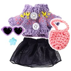 로앤제이 모루인형 봄옷 의상 소품 세트 모루 꾸미기 재료 악세사리 부자재 10cm 15cm, 퍼플 나들이 코디, 1개