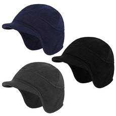 Bencailor 3피스 남성용 모자 겨울 플리스 비니 캡 이어플랩 방풍 짧은 바이저 따뜻한 챙이 있는 빌 스컬 야외 러닝용 원 사이즈 야구 스포츠 유니 클래식 색상/블랙