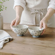 일본도자기 밥공기 국대접 세트 감성그릇 블루패턴 공기대접, 1개