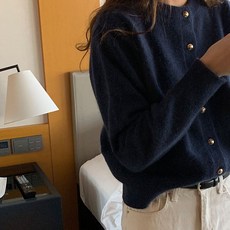 빅사이즈 데일리 라운드 금장단추 니트 가디건