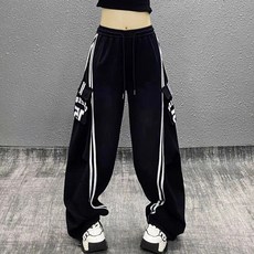 COSYEVNO 여자 트레이닝 바지 가을 와이드 하이웨스트 일자 패션 힙합 레터링 프린트 댄스 바지 CXJnzk-57