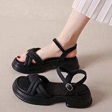 디아쿠아 체리 발편한 꽈배기크로스 통굽 여성 여름 샌들