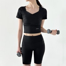 스포츠 텐션 크롭 반팔 바이커 쇼츠 5부 레깅스set (DBC1903-1902)