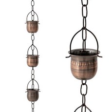 Glitzhome 홈통용 2.6m(8피트) 레인 체인 15피스 인조 구리 컵 모양 캐처 교체용 다운퍼아웃, Cup Shaped