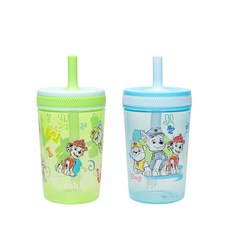 Zak Designs 425.2g(15온스) 아기 상어 켈소 텀블러 세트 누출 방지 스크류 온 뚜껑 내구성 있는 플라스틱과 실리콘으로 제작 아이들을 위한 완벽한 번들(2피, Paw Patrol