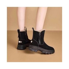 雪靴女款中筒防滑防水雪地靴大尺碼戶外登山馬丁靴加絨保暖長靴子女大童厚底防寒雪地鞋韓國增高寬楦短靴防潑水止滑休閒運動女靴, 규격 없음, 黑色