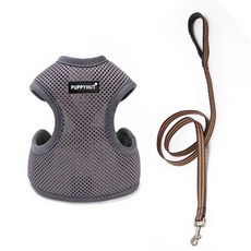 SB수빈스토어 간편착용 하네스 셋트 그레이 L 강아지산책줄 강아지몸통줄 강아지하네스목줄