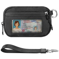 ElevateTech 아이리스 여성용 지갑 미니 지퍼 카드 케이스 작은 손목 투명 ID 창 동전 경량 방수 키체인 데일리 여행용 블랙 181081