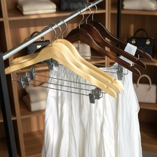 정장용 자국없는 옷걸이 원목 집게 흘러내림 방지 바지 치마, 1good day 원목 우드집게 옷걸이 (베이지 3P), 1개