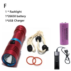 5000LM 높은 전력 XHP70 LED 다이빙 손전등 IPX8 다이빙 랜턴 손전등 100M 수중 경고 램프 방수 스쿠버 토치, 12)F