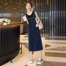 牛仔揹帶裙女中長款夏季新款韓版連衣裙子, 單件揹帶裙深藍色【3502#】,XL 【60.0-65.0公斤】, 深藍色