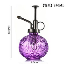玻璃噴壺 複古歐式雕花澆水壺 240ML, 1個, 炫紫色噴壺,金色塑料電鍍噴頭