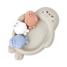 動物軟膠洗澡玩具 彩盒包裝 軟膠玩具 漂浮玩具 海豹 河馬 嬰幼童玩具 兒童玩具, 1個, 海豹款(1大隻+3小隻)彩盒裝, 灰色