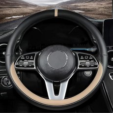 볼보 자동차 스티어링 휠 커버 나파 가죽 미끄럼 방지 핸들 커버 Volv-o 내부 액세서리용으로 설계 (화이트 볼보용), 베이지