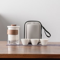 旅行茶具套裝商務禮品批發玻璃戶外一壺二三四六陶瓷快客杯泡茶壺, 1個, 白/萬里江山/一壺三杯:1
