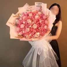 LED 꽃다발 조화 선물 졸업식 20대중반여자선물 졸업 입학식 생일, 대형 핑크 장미 꽃다발 A 70CM