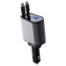 C&C 雙線伸縮車用充電器 (USB/自帶線/點煙口擴充), Type-C+Type-C