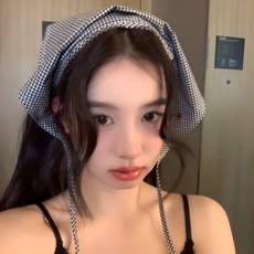 봄별 체크 헤드스카프 삼각 두건