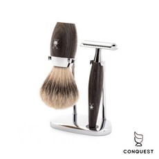 CONQUEST 德國 MUHLE KOSMO 橡木刮鬍刀三件式修容組，細獾毛刷，質感生活首選, 1個
