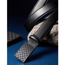 닥스 DAKS MEN'S ACCESSORIES DD 루이스 패턴 음각 무광버클 소가죽 자동벨트 DBBE6E8, BLACK, XXX