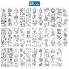 쿠쿠스토어 32개 크리스마스 만화 책갈피 미니멀리스트 라인 아트 스타일 독특하고 정교한 DIY 장식 페이지, 01 1set