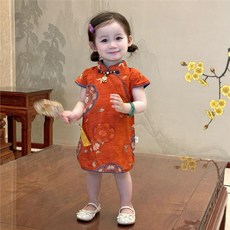 中國風女童印花旗袍洋裝