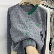 하트가디건 러블리 배색 가디건 하트