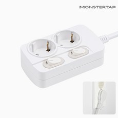 몬스터탭 국산 개별 절전 과부하차단 스위치 멀티탭 슬림 플러그, 1개, 개별 2구 화이트, 1.5m