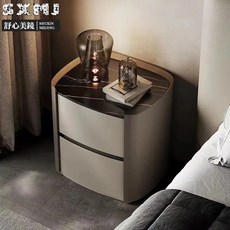 舒心美鏡 實木橢圓形床頭櫃 - 極簡輕奢臥室床邊櫃, 極簡床頭櫃+雪山石亮光,40*40*55, 1個