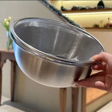 304不鏽鋼瀝水籃套裝 廚房料理盆和麪盆洗菜水果濾水籃, 1個, 加厚304材質,23盆帶刻度/乳白色