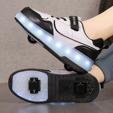 바퀴 달린 신발 휠 운동화 롤러스케이트 4륜 투명 바퀴 8륜 변형 조절가능 플래시 충전, 1개, 4륜 -  WT198 블랙