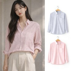 VERIT 루즈핏 스트라이프 긴팔셔츠 여성 남방 사계절 얇은 셔츠 VT924