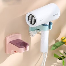 1+1 핸즈프리 욕실 헤어 드라이기 거치대 무타공 벽부착 드라이 홀더 걸이, 블루+핑크